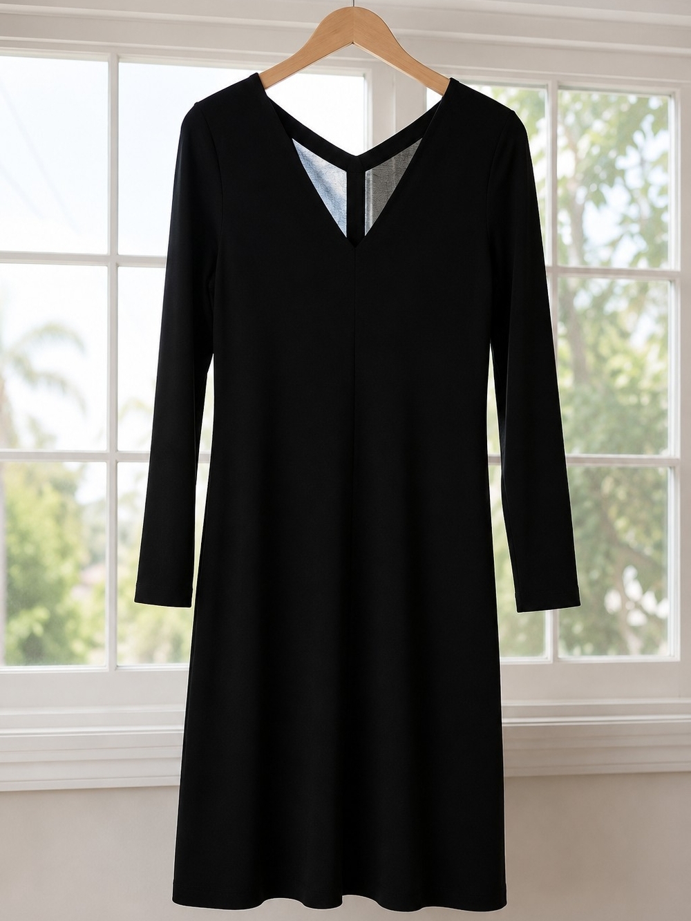 Zara Black Long Sleeve V-Neck Dress